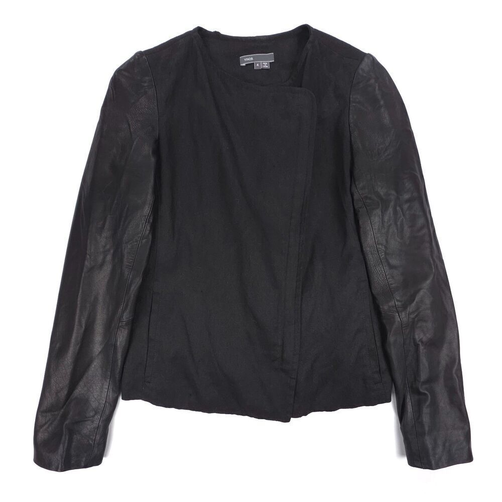 VINCE Lamb Leather Sleeve Asymmetric Jacket Minimal Moto Biker Downtown Girl 4